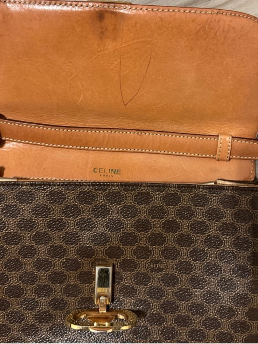 Celine Monogram Messenger Bag Crossbody Bag with Gold Clasp - Picture 6 of 10